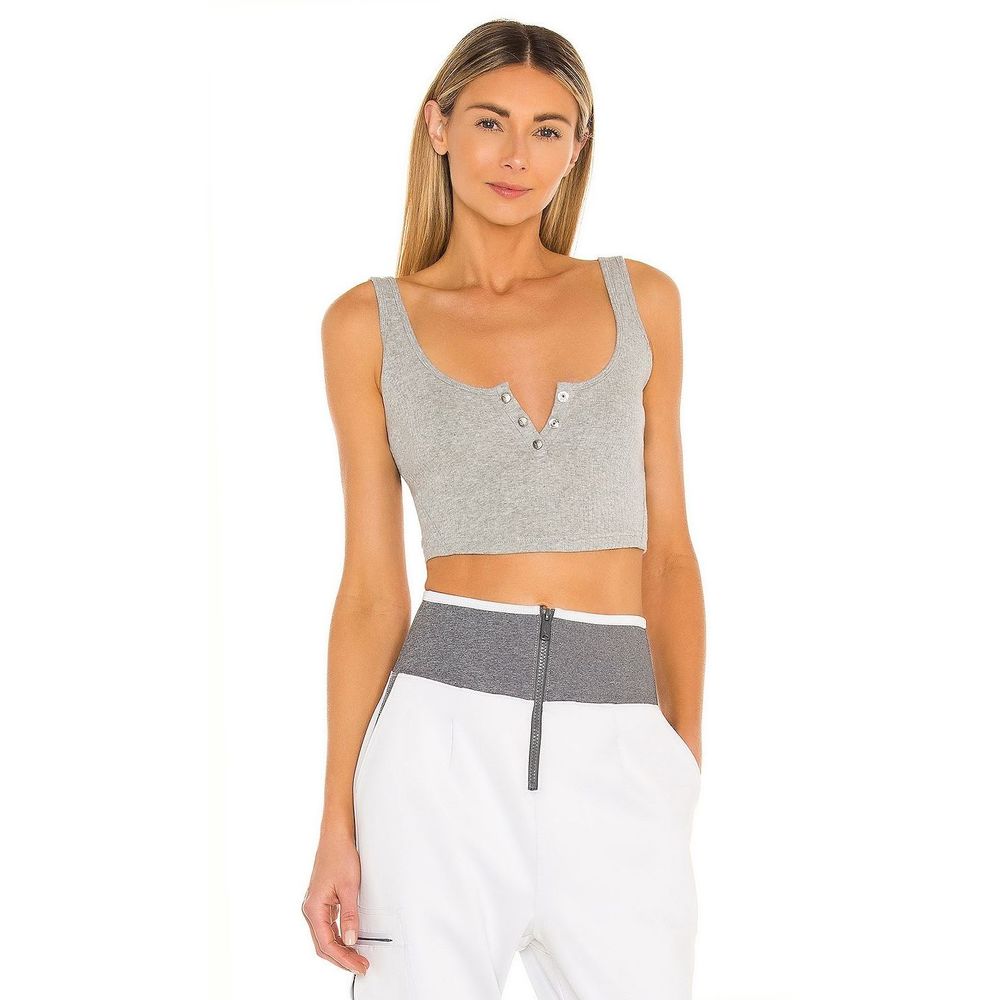 NEW L Free People FP Movement Luxe Rib Snap Tank Heather Grey REVOLVE MSRP $48